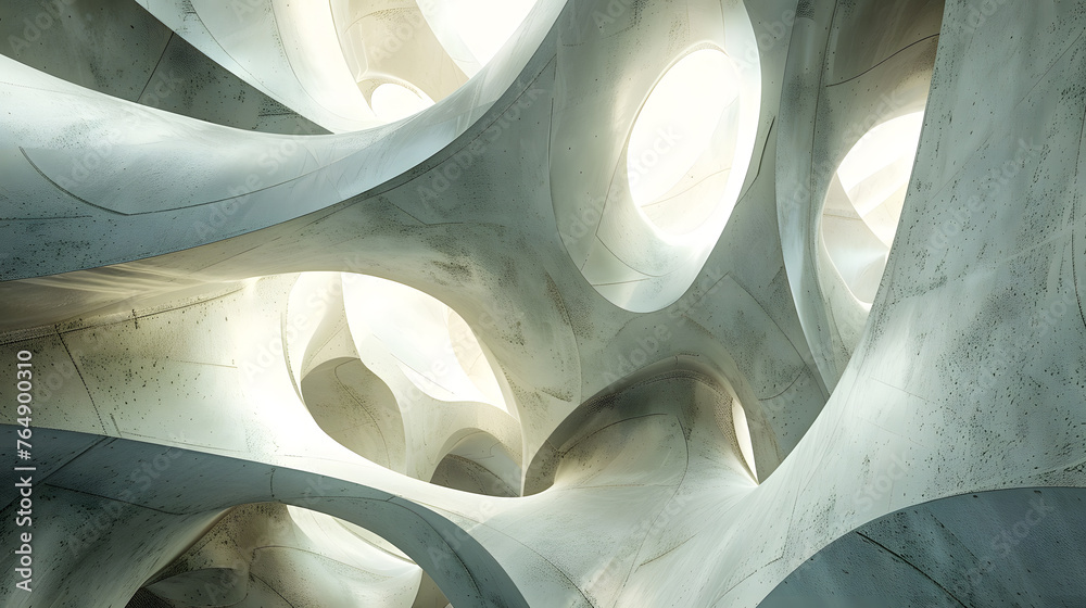 Poster abstract architectural forms twisting and intersecting in modern artistic composition.