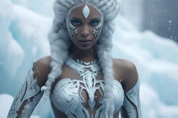 Dark skinned goddess of ice with glowing eyes