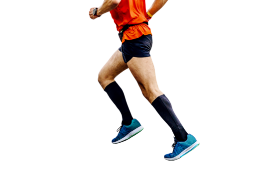 legs man runner in compression socks running isolated on transparent background