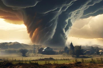 Fototapete A tornado in a rural landscape. Twin Tornadoes © solution