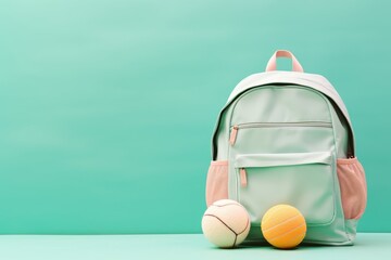 Sports bag and ball on soft pastel background, ideal for sports and fitness marketing