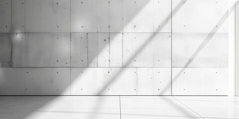 White Concrete Wall, Stark white concrete, a statement of minimalist design. Shadows intersect with the clean lines of a concrete wall in a modern minimalist setting.