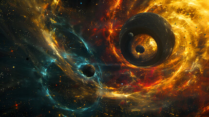 Celestial Bodies Orbiting in a Colorful Abstract Space Background