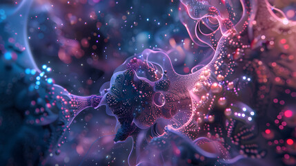 Abstract Cybernetic Organisms Evolve in Futuristic Techno Background - obrazy, fototapety, plakaty