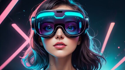 Cyberpunk Aesthetic: Woman with Futuristic VR Goggles