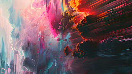 Abstract Glitch Art Background with Digital Distortions and Realistic Elements