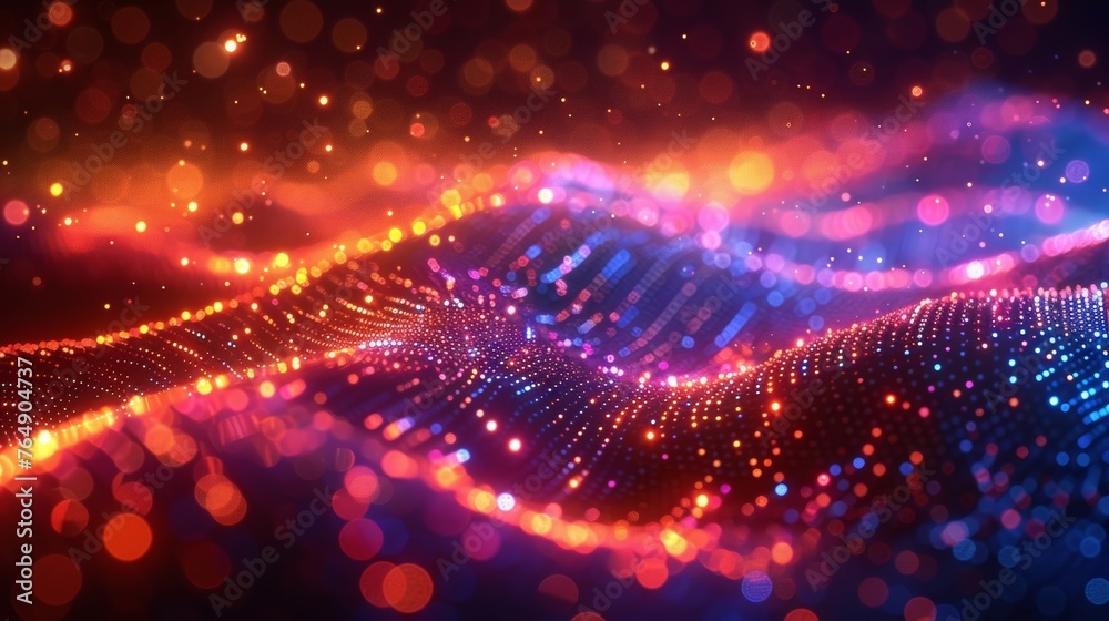 Poster create a digital technology-themed backdrop with softly glowing lights and dynamic animations, inspi