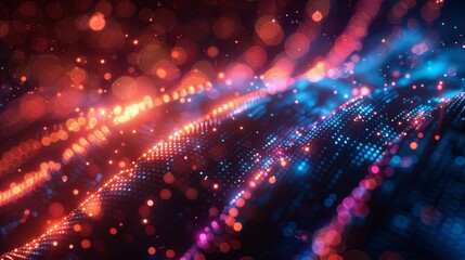 Create a digital technology-themed backdrop with softly glowing lights and dynamic animations, inspired by clean, modern design aesthetics.