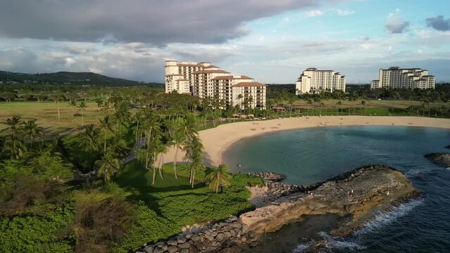Aerial video above Ko olina beach villas with love hawaai villas 