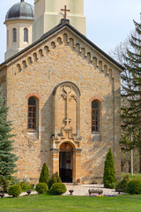 Fototapeta na wymiar Entrance to Serbian Orthodox Church Building Holy Apostles Peter and Paul in Nemenikuce