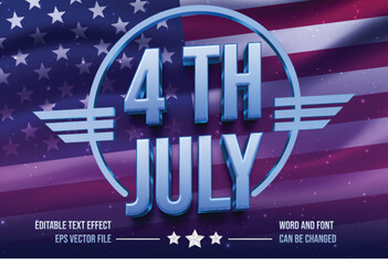 Fourth july independence day celebration 3d editable vector text effect