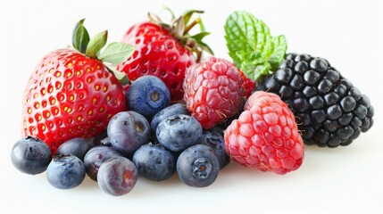 Assorted Berries and Raspberries on White Background