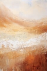 Brown and white painting with abstract wave patterns