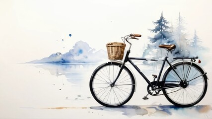 Fototapeta premium Minimalist Bicycle with landscape background design with cool colour designs