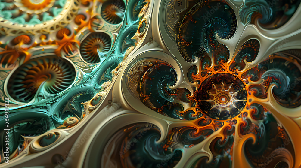Poster abstract fractal patterns with infinite repeat - vibrant colorful background art