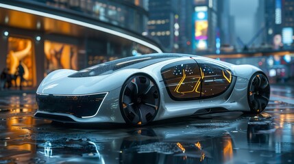 Obraz premium Self-driving cars exemplify the zenith of AI innovation in transportation, symbolizing a future where algorithms orchestrate vehicular movement, offering a glimpse into the realms of convenience. 
