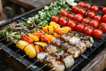 Grilling Assorted Vegetables and Meat