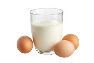 Serene Still Life: Glass of Milk Beside Three Fresh Eggs.