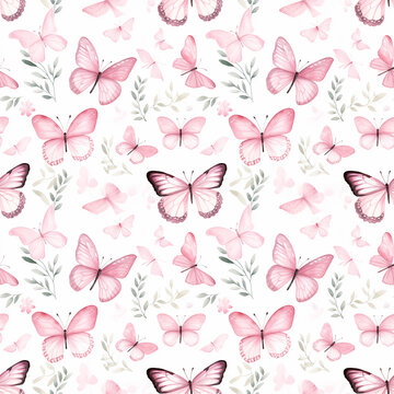 Pink Watercolor Butterflies for Artistic Tile Design