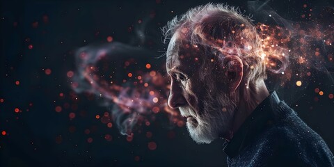 Exploring Memory Loss and Aging Through an Abstract Image of a Mature Man. Concept Memory loss, Aging, Abstract Art, Mature Man, Conceptual Photography - obrazy, fototapety, plakaty