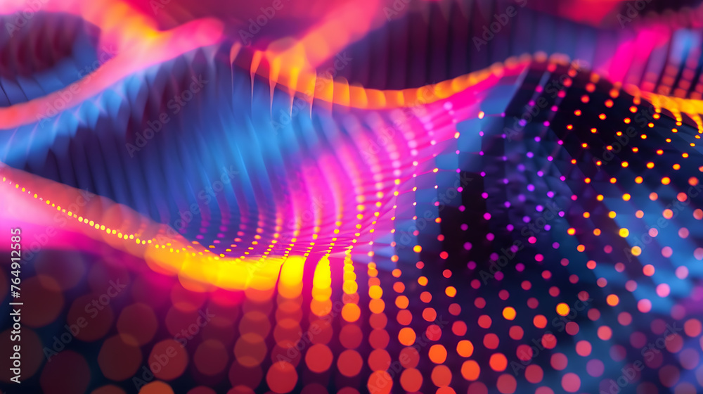 Poster abstract neon grids intersecting and overlapping on dark background