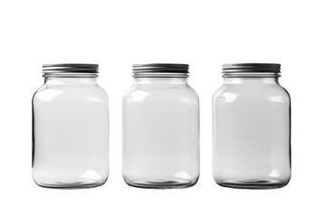 Trio of Tranquility: Three Glass Jars With Black Lids.