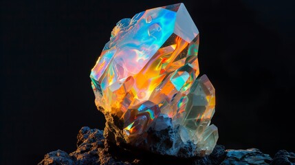 Galactic Opal, Enigmatic Crystal on Black Background, Cosmic Nebula Gemstone
