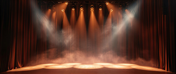 Theater Stage with Blue Spotlight and Smoke