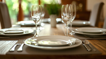 Elegant table setting with wine glasses.