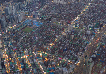 Aerial view of Seoul Downtown Skyline, South Korea. Financial district and business centers in smart urban city in Asia. Skyscraper and high-rise buildings. - 764914720