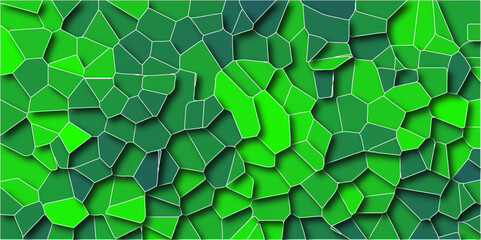 Abstract Green and black geometric mosaic design with white lines. Diamond shape polygonal texture. Broken quartz stained Glass Background with green lines	