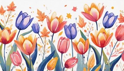 pattern with colorful tulips