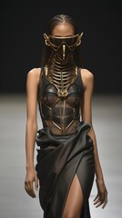 Fashion woman with a golden gothic mask	