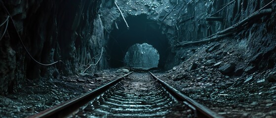 Railroad Track in Lush Green Tunnel