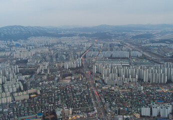 Aerial view of Seoul Downtown Skyline, South Korea. Financial district and business centers in smart urban city in Asia. Skyscraper and high-rise buildings. - 764916382