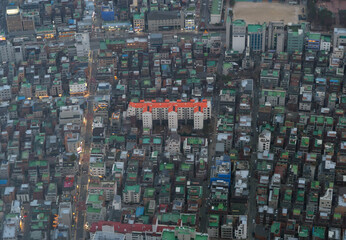 Aerial view of Seoul Downtown Skyline, South Korea. Financial district and business centers in smart urban city in Asia. Skyscraper and high-rise buildings. - 764916797