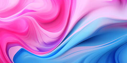 Naklejka premium Abstract background of pink and blue spots and waves of liquid glossy paint