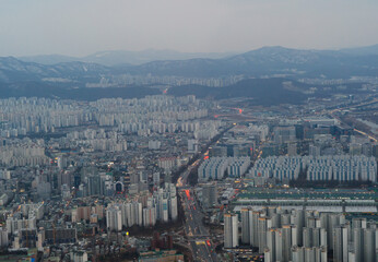 Aerial view of Seoul Downtown Skyline, South Korea. Financial district and business centers in smart urban city in Asia. Skyscraper and high-rise buildings. - 764917189