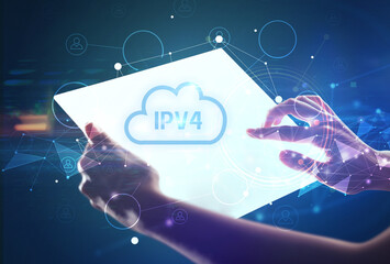 Hand holdig futuristic tablet concept