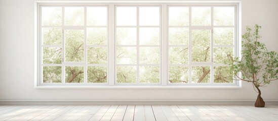 The setting features a white interior space containing a tree and a window to bring natural elements indoors