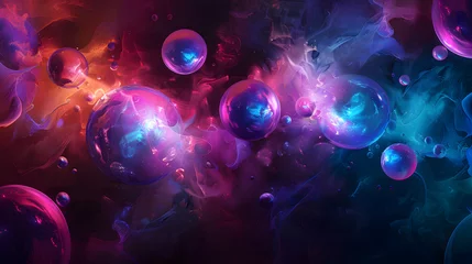 Fototapete Vibrant Floating Light Orbs Illuminate Abstract Background with Energetic Glow. © Bendix