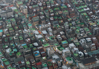 Aerial view of Seoul Downtown Skyline, South Korea. Financial district and business centers in smart urban city in Asia. Skyscraper and high-rise buildings. - 764918788