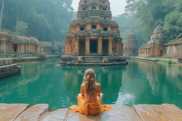 Mystical Sanctuary: Ancient Temple by the Water - obrazy, fototapety, plakaty