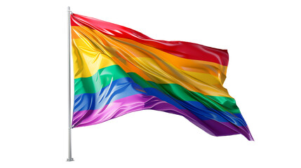 Rainbow flag waving on a transparent background.