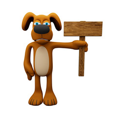 Pawsome Presentation! 3D Dog Holds Wooden Signboard -3D render,  Transparent Background