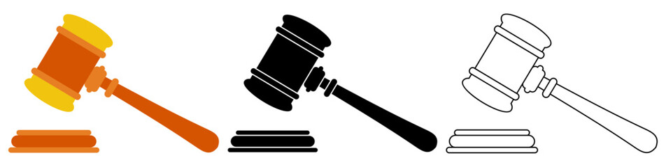 Set vector judge gavel icon law symbol template design illustration