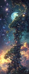 Obraz na płótnie Canvas Bring to life the enigmatic world of the Galaxy Gardeners through a wide-angle illustration that combines elements of fantasy 