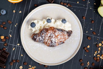croissant filled with chocolate top view