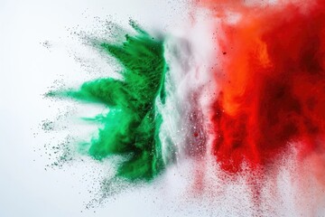 Italian flag color powder explosion on isolated background.