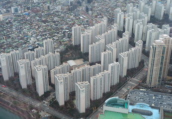 Aerial view of Seoul Downtown Skyline, South Korea. Financial district and business centers in smart urban city in Asia. Skyscraper and high-rise buildings. - 764923377